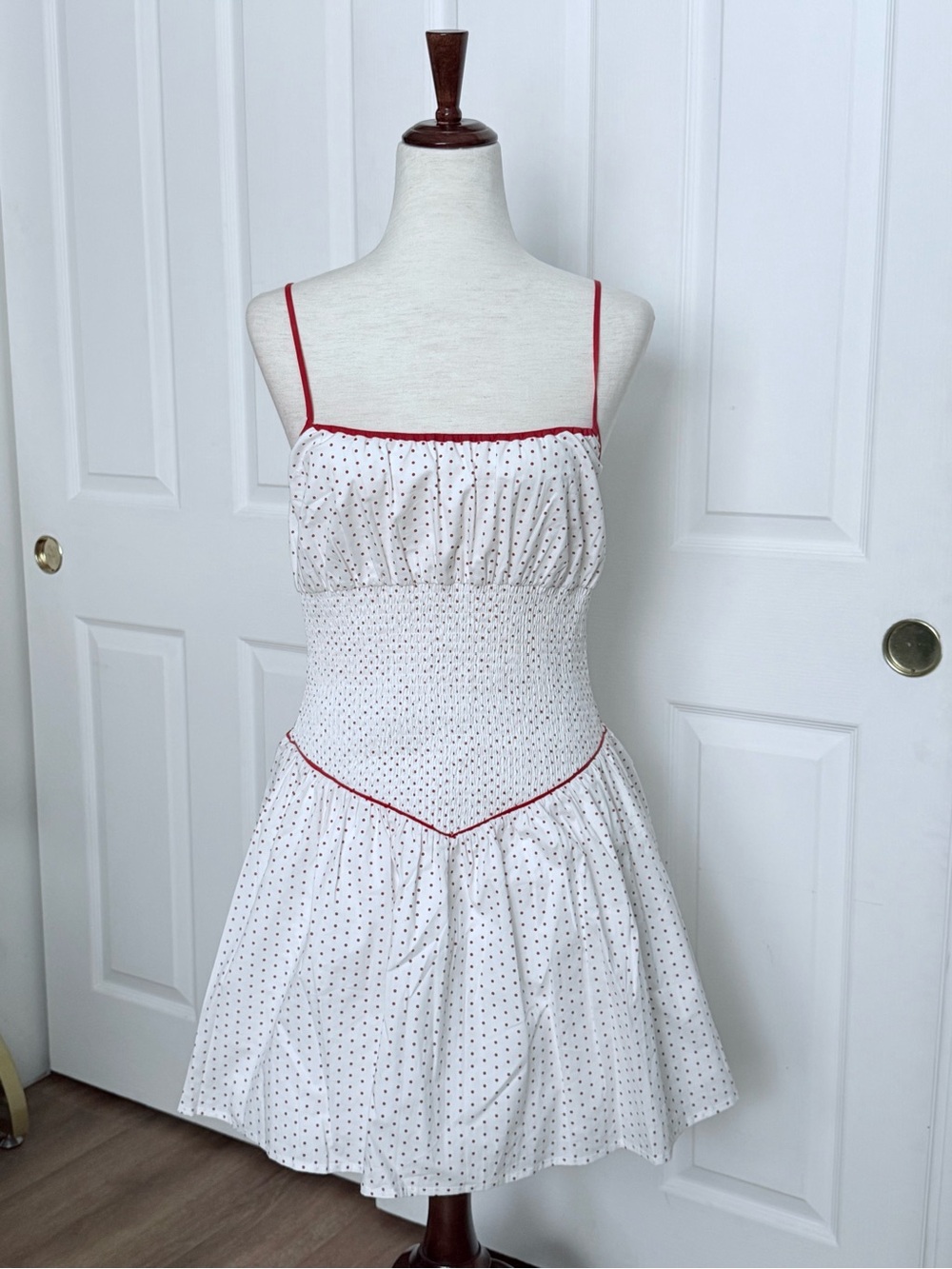 NWT Frankie’s Bikinis Coast Cotton Mini Dress Vintage Style White/Red Polka Dot